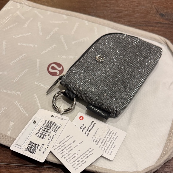 lululemon athletica Silver Metallic  Zip Card Pouch with shopping Bag. - Picture 4 of 8